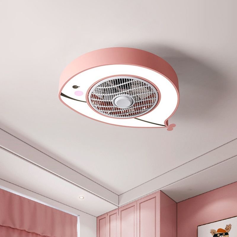 Metal Fat Fish Semi Flush Ceiling Fan Light Cartoon Pink/Blue 21.5 Inch Wide LED Semi Flushmount Lighting for Nursery