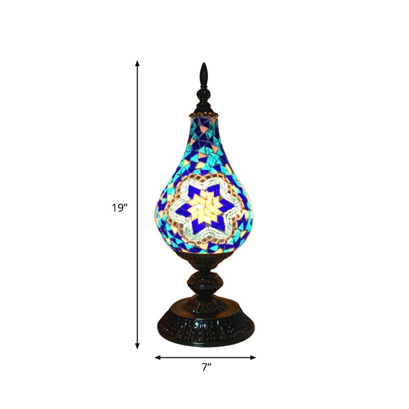 LED Hand-Crafted Glass Table Lamp Vintage White/Red/Yellow Teardrop Bedroom Nightstand Lamp