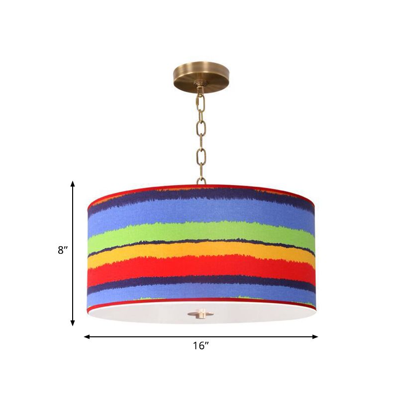 Red and Blue Drum Ceiling Light Fixture Kids 1 Light Fabric Hanging Pendant Lamp for Child Bedroom