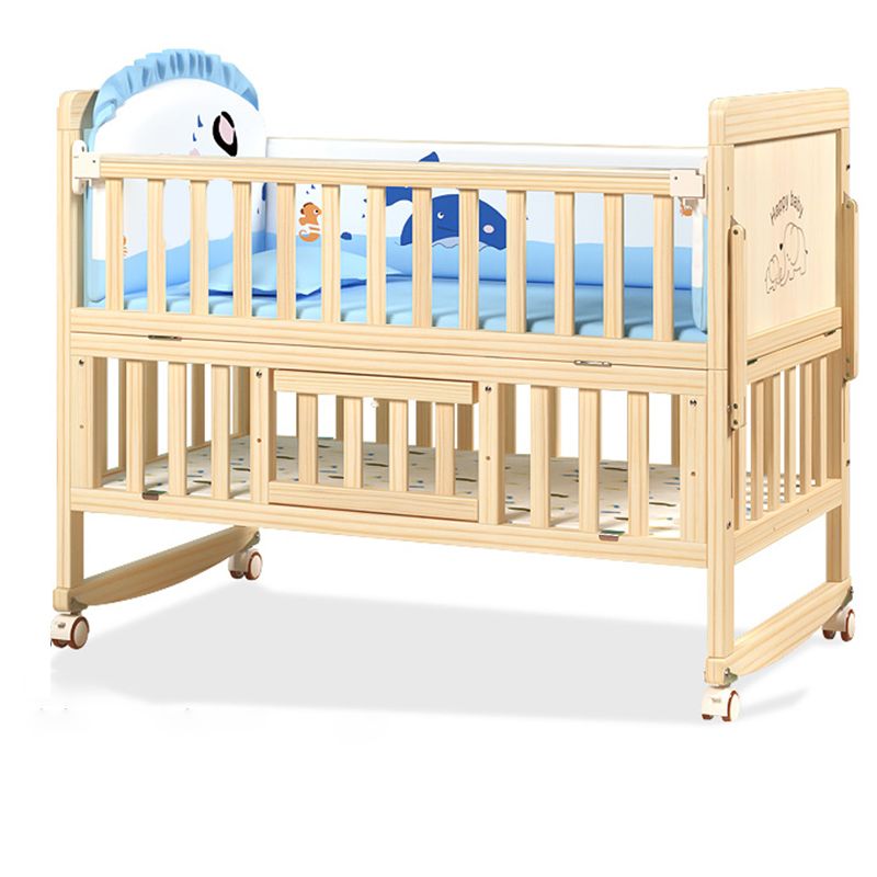 Farmhouse Nursery Bed Wooden Casters Arched Crib with Storage