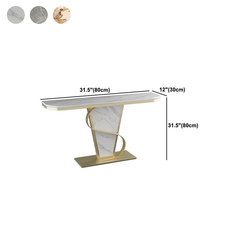 Glam Style Half Moon Console Table with Golden Steel Pedestal Base