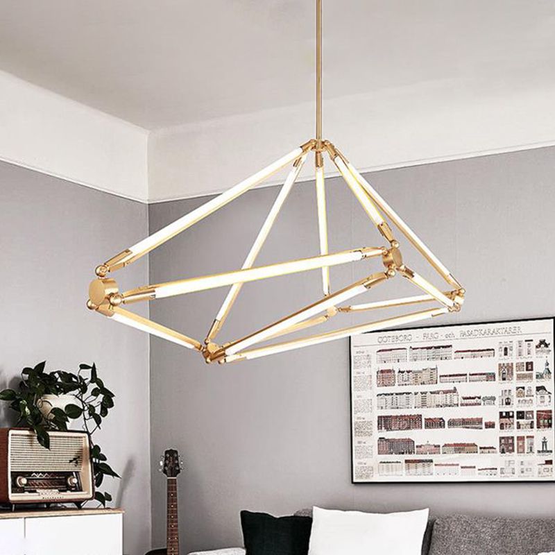 Gold Diamond Frame Hanging Ceiling Light Modernism Metal LED Chandelier Lighting