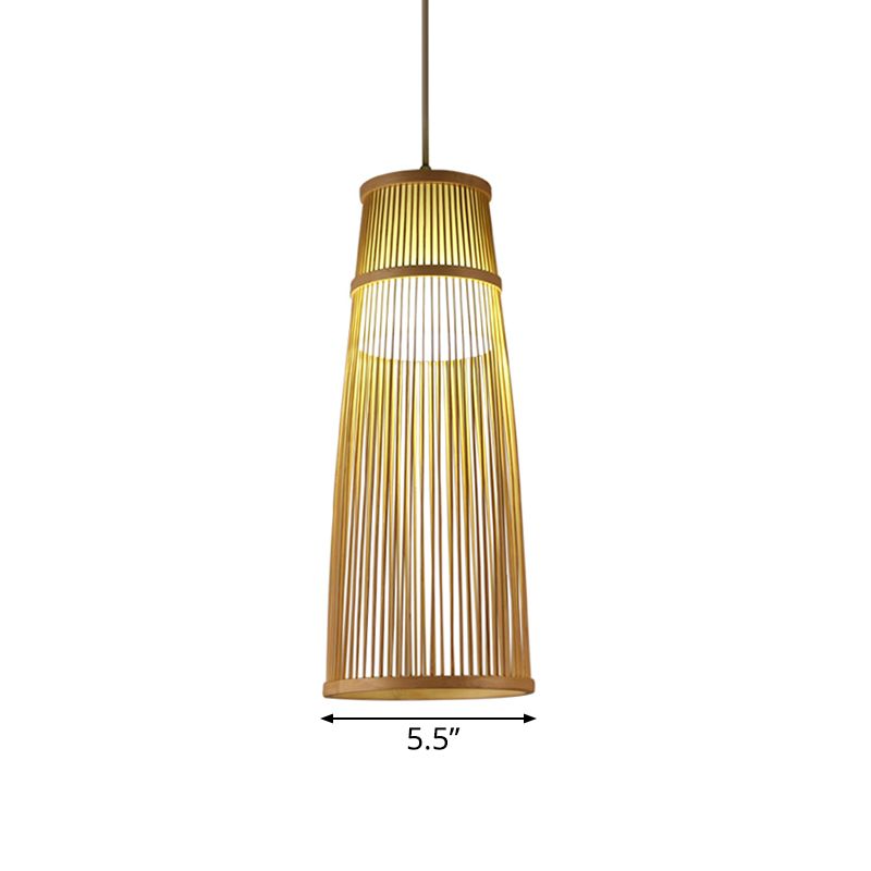 Hand-Knitted Bamboo Pendant Lighting Asian Style 1 Light Beige Hanging Lamp for Dining Room