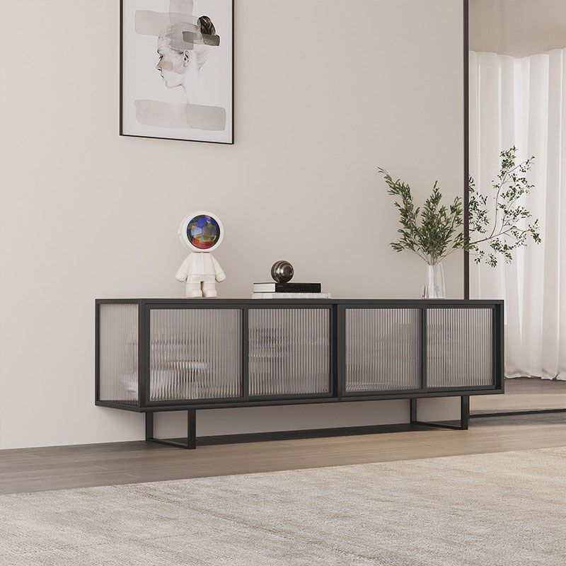 Industrial TV Media Console 4-Door Metal and Glass TV Media Stand