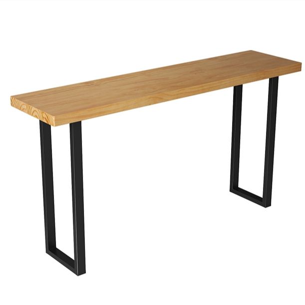 Rectangular Solid Wood Top Bar Table Modern Bistro Table with Double Pedestal in Black