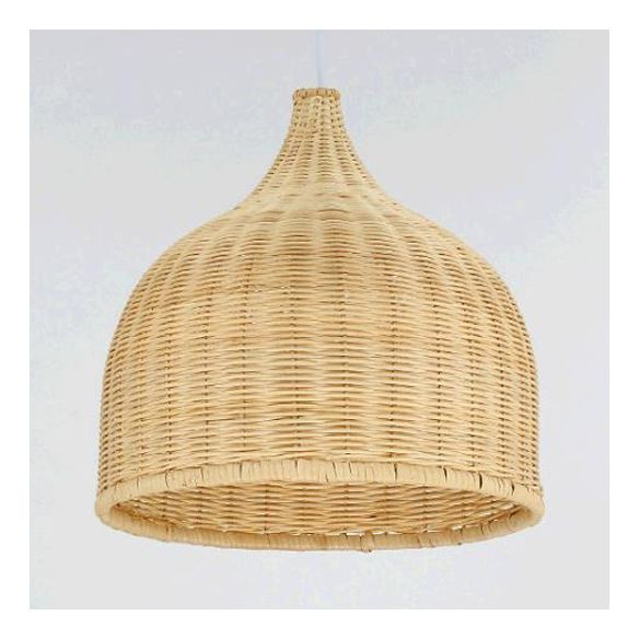 Hand Knitted Bamboo Domed Hanging Pendant Farmhouse One Light Suspension Lamp in Beige