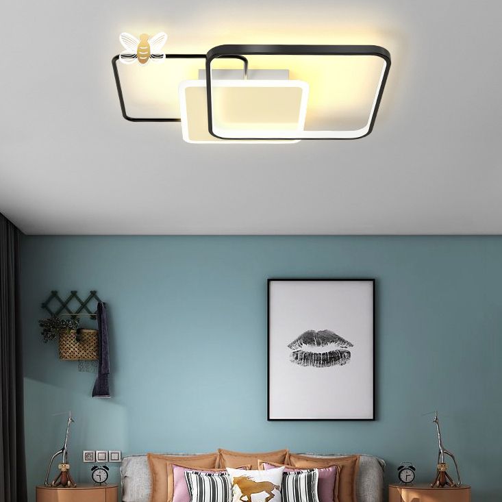 3 Lights Geometric Flush Ceiling Lights Contemporary Metal Flush Mount Lights for Bedroom