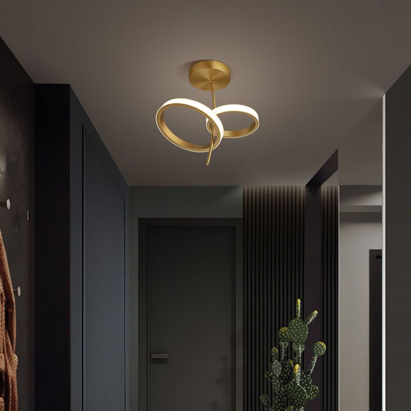 Round Metal Shade Flush Ceiling Light Modern Style 2 Lights Flush Mount Fixture in Brass