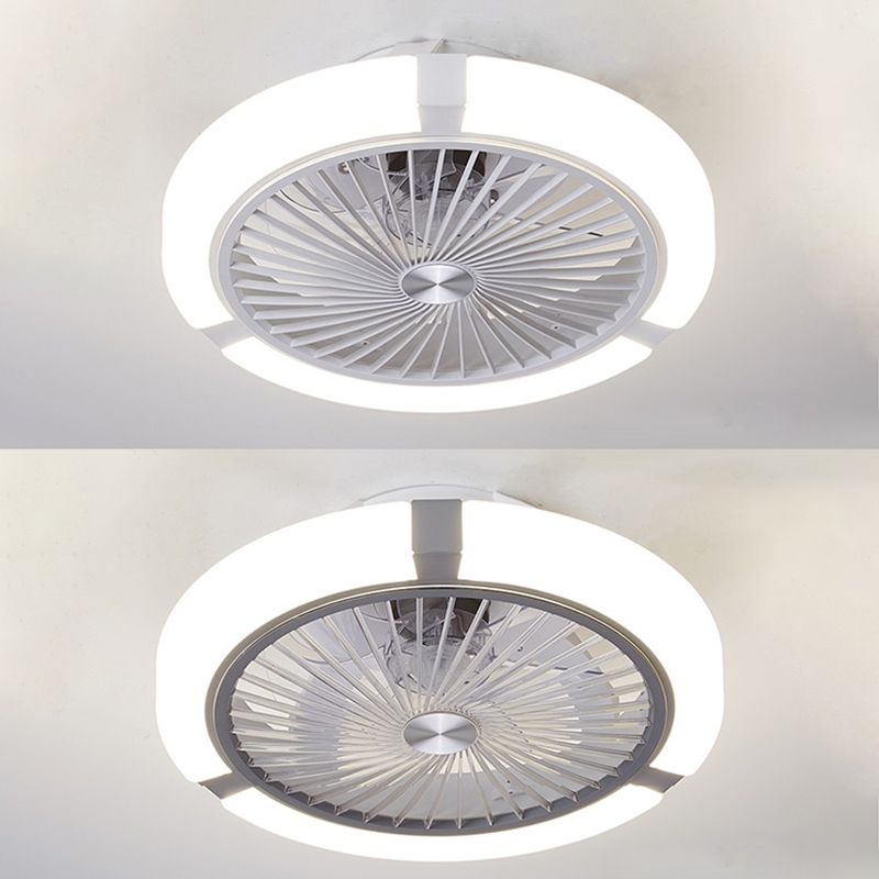 Nordic Round Fan Light Fixture Acrylic Bedroom LED Semi Flush Ceiling Light with Remote