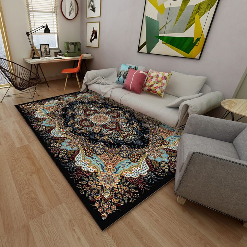 Moroccan Medallion Print Rug Polyester Indoor Carpet Non-Slip Backing Area Rug for Living Room