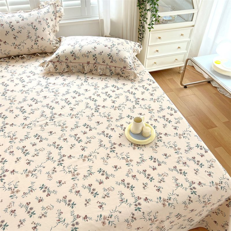 Floral Print Bed Sheet Set Modern Spring Cotton Fitted Sheet