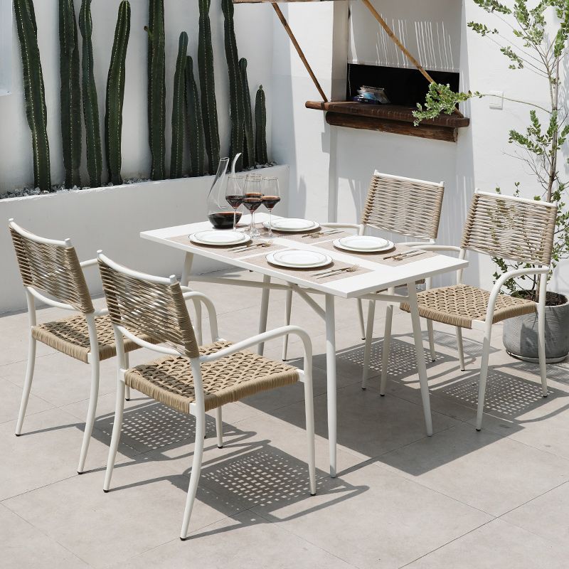 Contemporary Dining Table White Outdoor Table with Metal Base