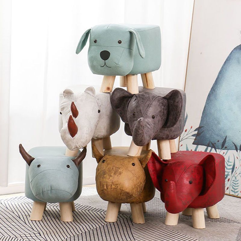 Modern Pouf Ottoman Faux Leather Water Resistant Upholstered Animal Shape Ottoman