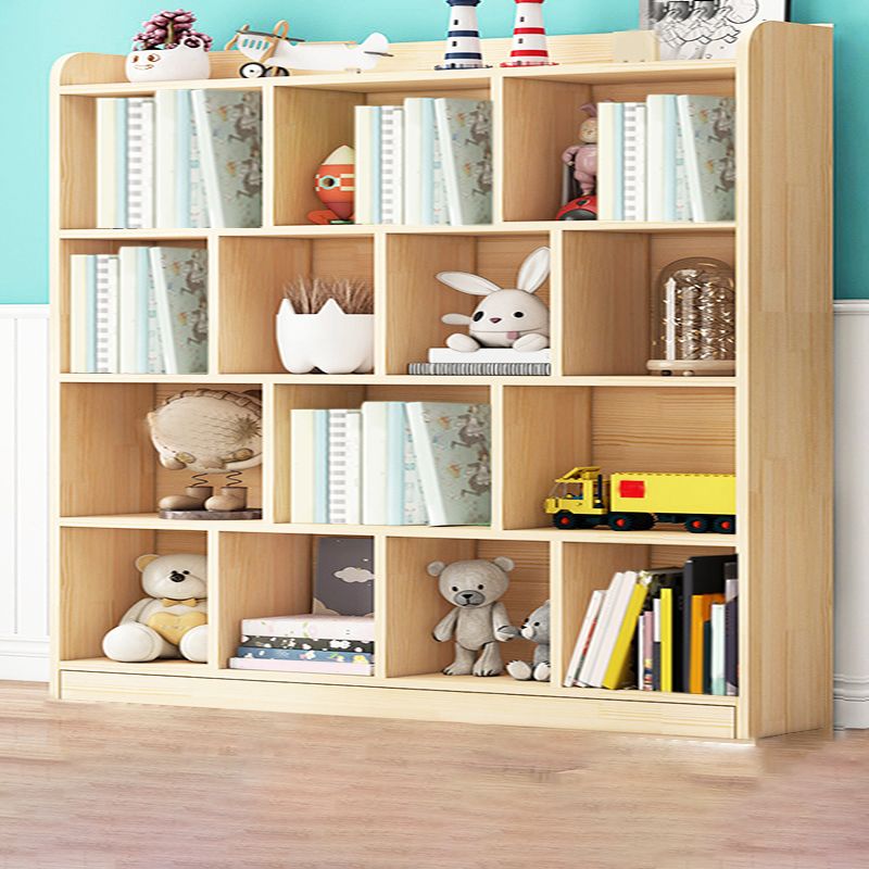 Contemporary Closed Back Book Shelf Pine Cubby Storage Bookcase in Light Wood