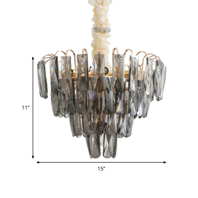 Clear/Smoke Gray Crystal Tiered Chandelier Lamp Modern 7-Light Bedroom Pendant Light Kit