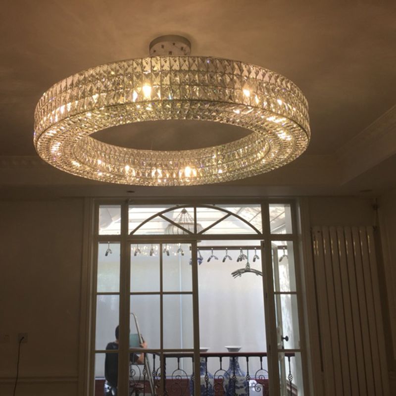 Chandelier circulaire de cristal clair de luxe moderne pour le salon