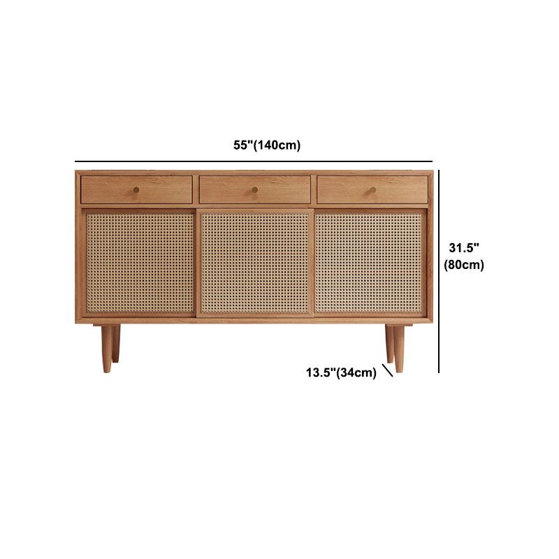 Contemporary Pine Wood Sideboard with Cabinets and Drawers Brown Dining Buffet for Home