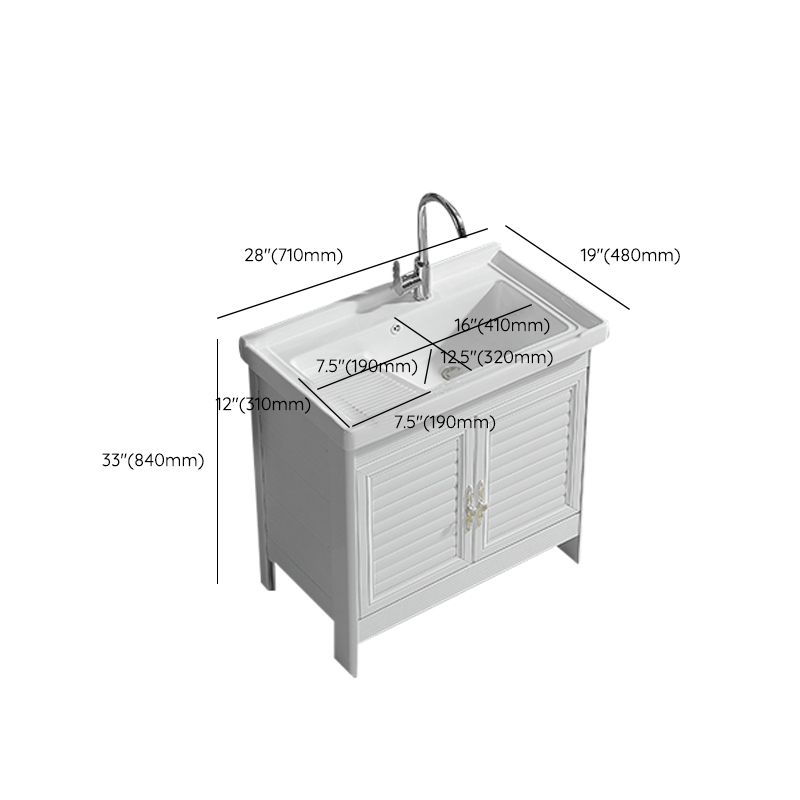 Metal Frame Vanity White Freestanding Rectangular Single Sink Glam Bath Vanity with Doors