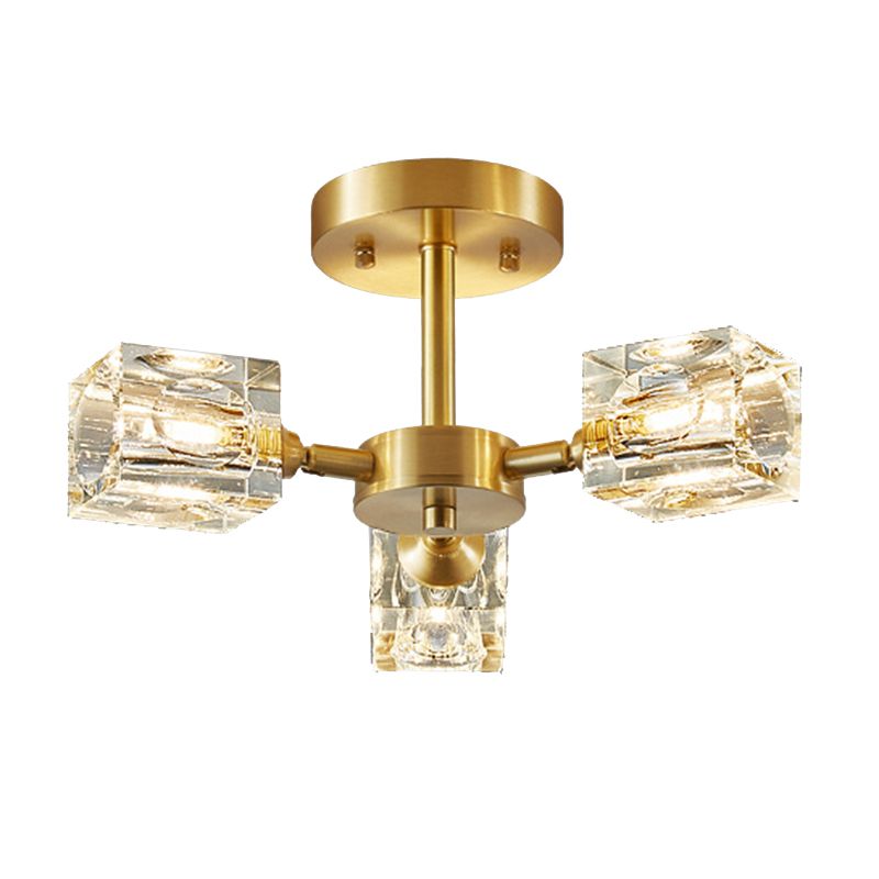 3/4/5/6-Light Modern Golden Flush Mount Lighting Crystal Shaded Ceiling Light