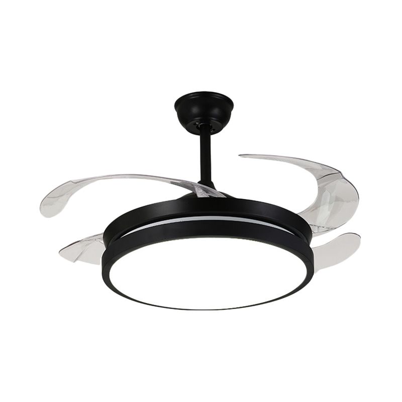 Contemporary Round Pendant Fan Lamp LED Metal 5 Clear Blades Semi Flush Light Fixture in Black for Living Room, 42" W