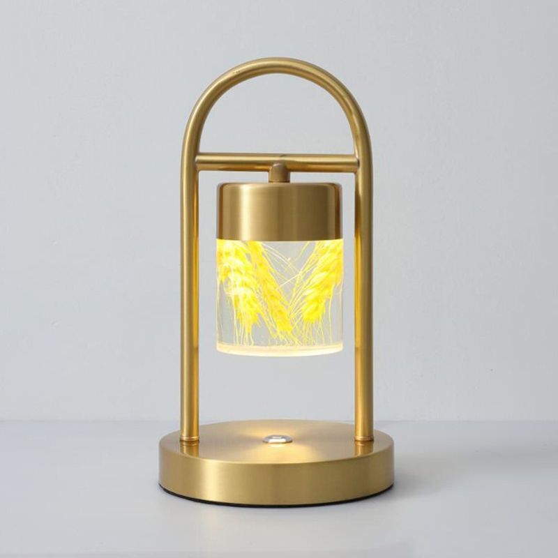 Gold Column Table Lamp Simplicity Clear Glass LED Desk Light with U-Shaped Metal Frame