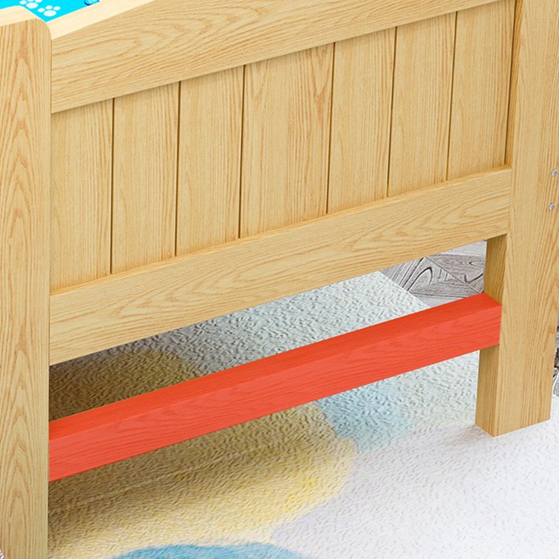 Solid Wood High Kids Bed Natural Slat Bed with Detachable Guardrails