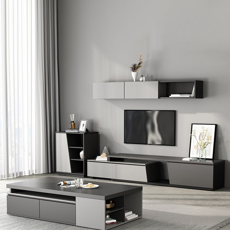 Contemporary 70" / 90" Corner TV Stand , Engineered Wood TV Cabinet in Grey