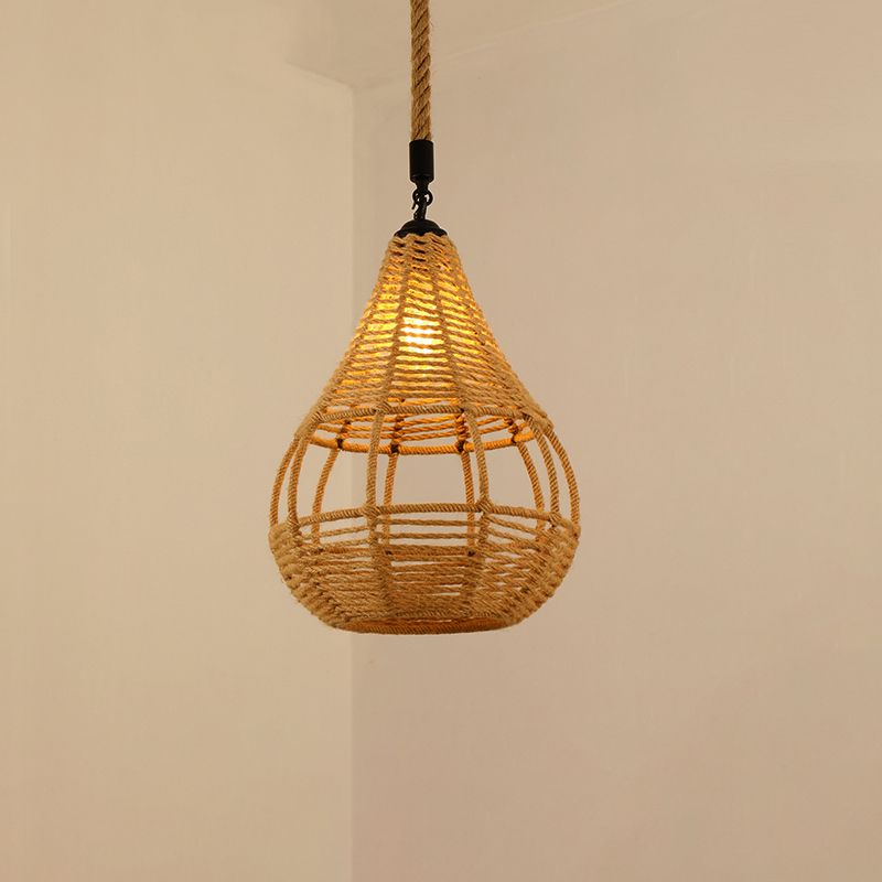 Industrial Style Shaded Pendant Ceiling Light Rope Hanging Ceiling Light in Beige