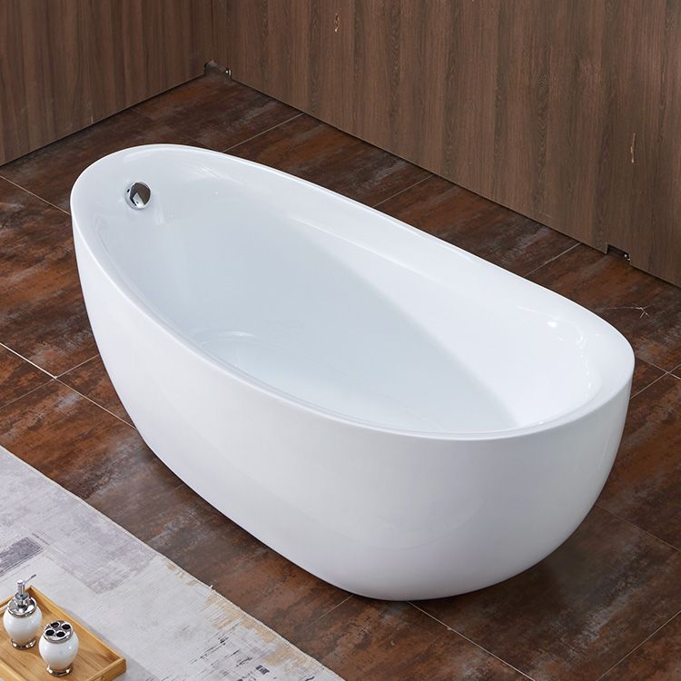 Modern Stand Alone Bathtub White Oval Acrylic Soaking Back to Wall Bath