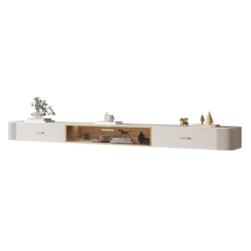 Contemporary White Floating TV Stand 7.87-inch High with 2-Drawer Stone TV Console