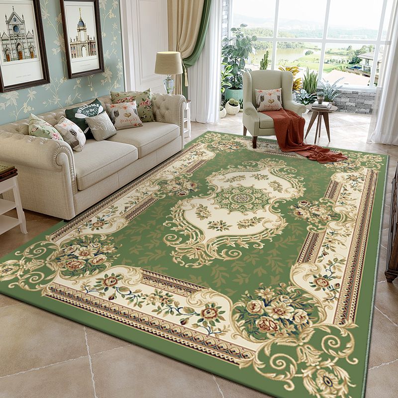 Traditional Polyester Area Rug Retro Floral Pattern Carpet Rug Non-Slip Backing for Home Decor