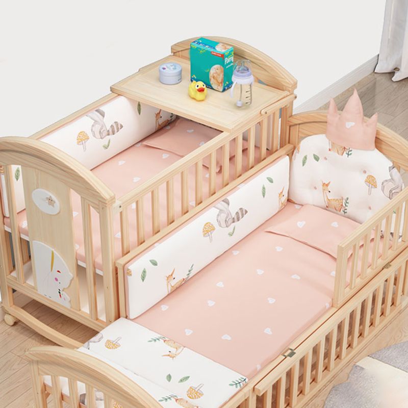 Scandinavian Wood Baby Crib Pine Light Wood Nursery Crib with Storage