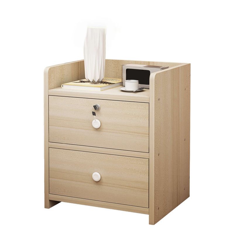 1-Drawer/2-Drawer Wood Nightstand 15.7" Tall Nightstand in Brown/ White/Natural