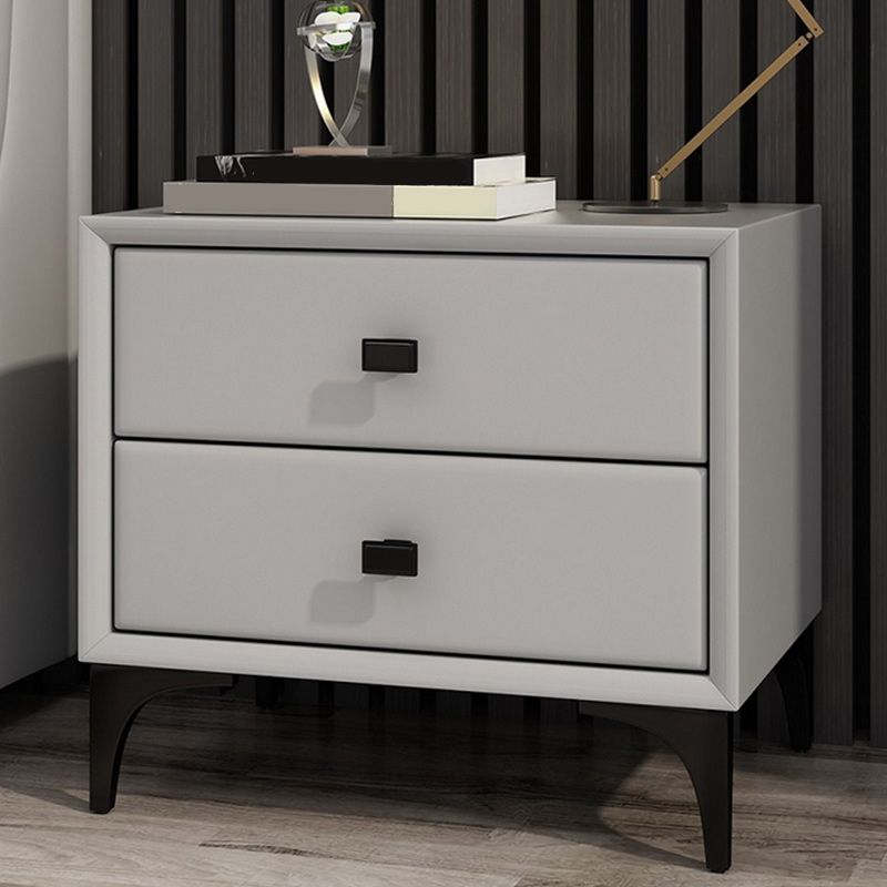 Leather Top Nightstand with 4 Legs Glam Night Table with Drawer