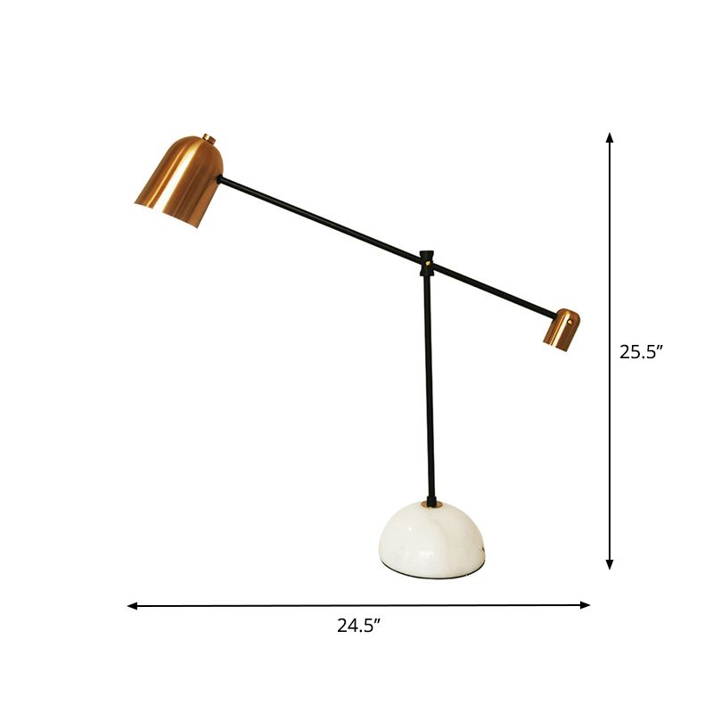 Single Study Desk Lamp Designer White-Brass Balance Arm Reading Light with Bell Metal Shade