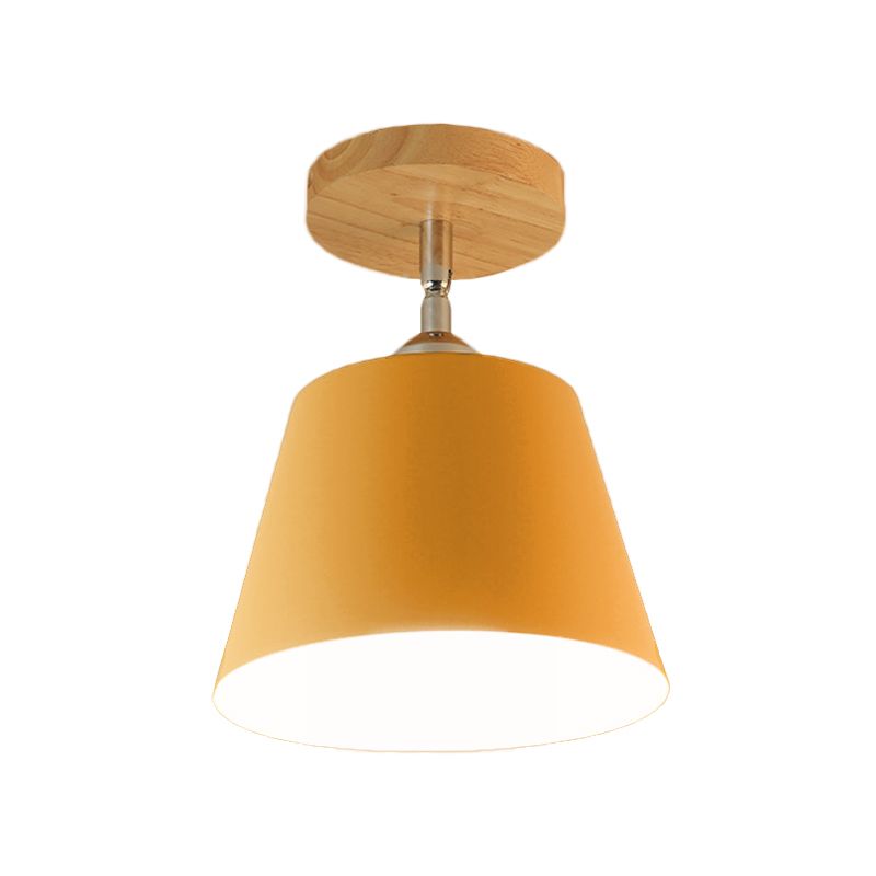 1 Light Tapered Semi Flush Pendant Light Modernism Gray/Pink Metal and Wood Adjustable Ceiling Light