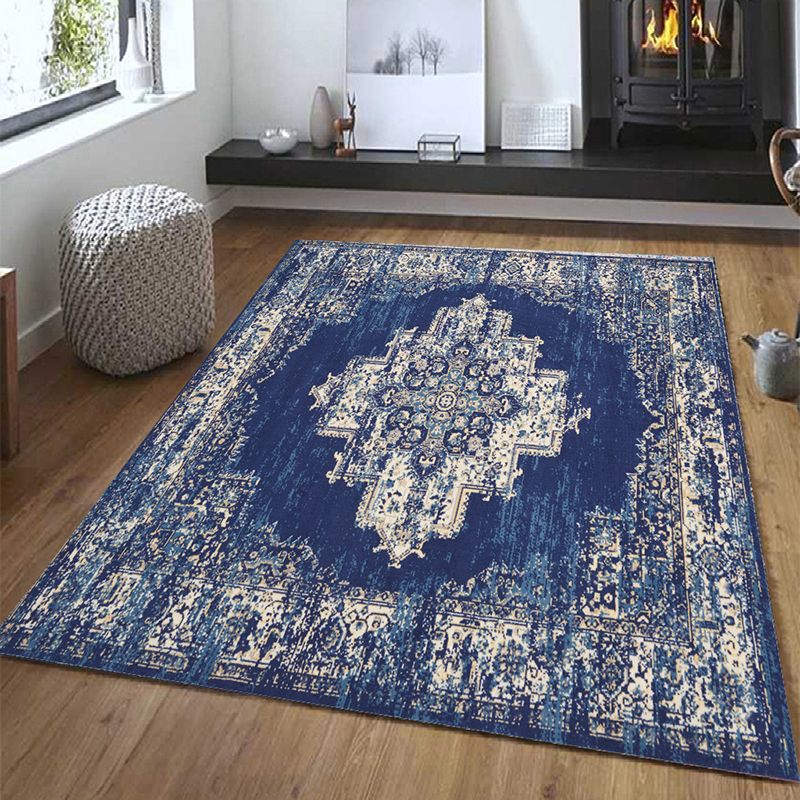 Shabby Chic Area Rug Whitewashed Medallion Pattern Rug Anti-Slip Backing Carpet for Living Room