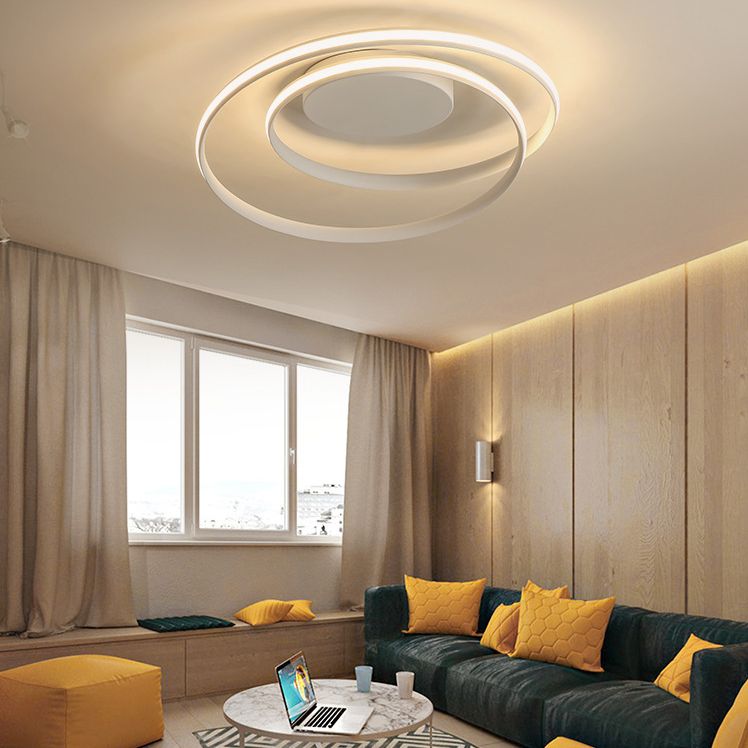 Circular Semi Flush Mount Lighting Contemporary Aluminum Ceiling Light Fixtures for Bedroom