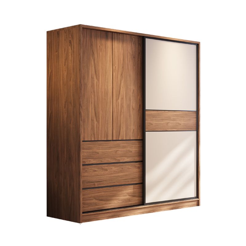 Modern Freestanding Wardrobe Brown Wood  Wardrobe Armoire with Drawers