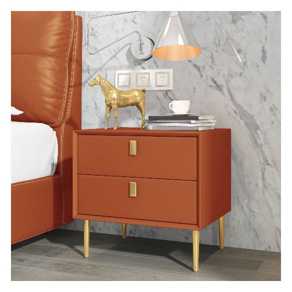 Solid Wood Bed Nightstand Glam Bedside Cabinet with 2-Drawer