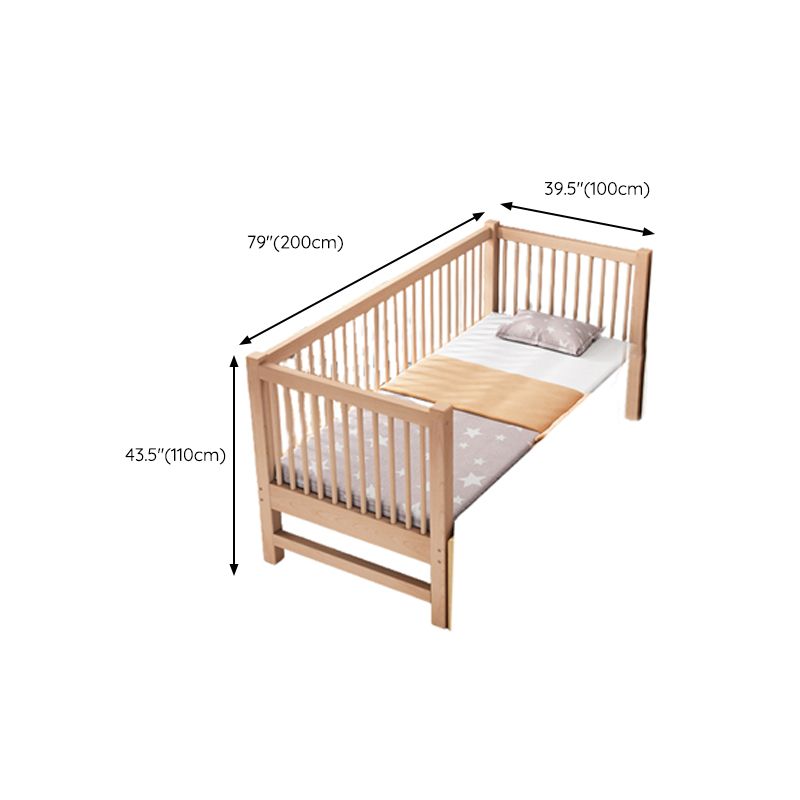 Modern Nursery Crib with Guardrail Washed Natural Wood Beech Nursery Bed