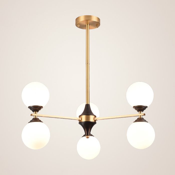 White Glass Chandelier Lighting Fixture Modern Gold Frame Chandelier Pendant Light for Living Room