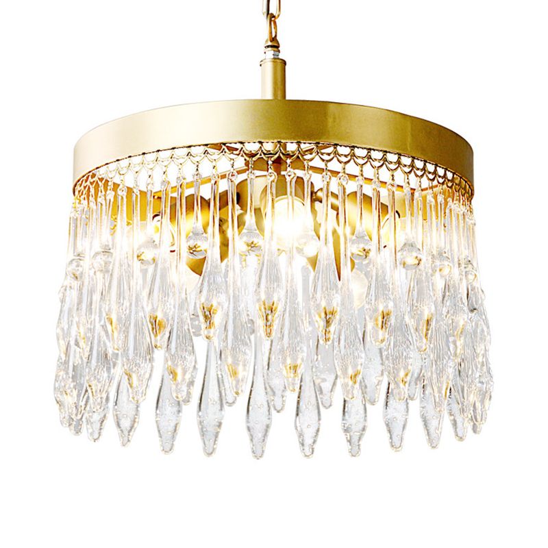 Circle Chandelier Pendant Light with Crystal Teardrop Shade Contemporary 5 Lights Pendant Light Fixture in Brass