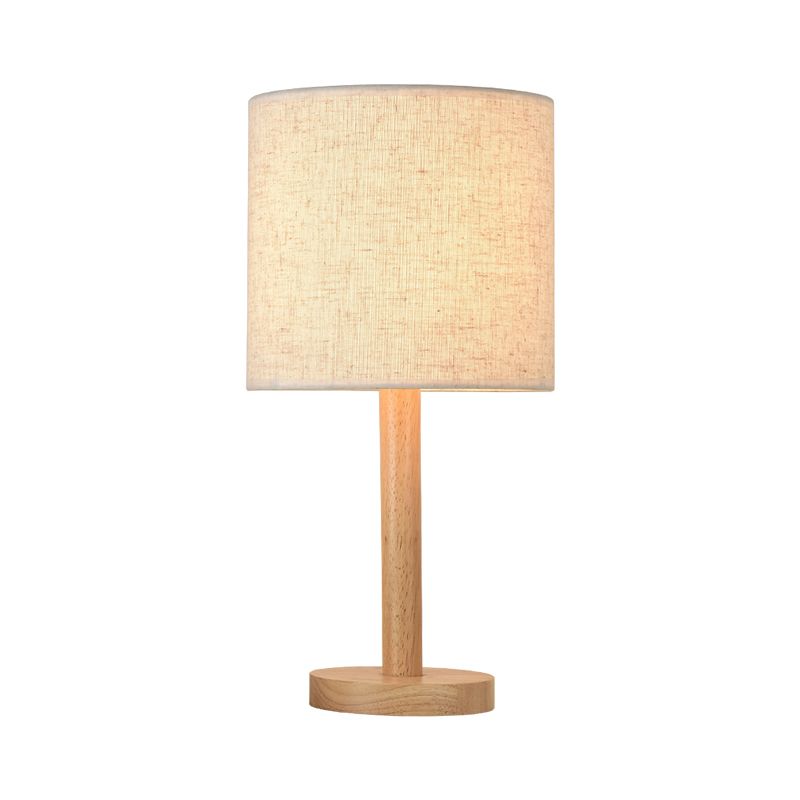 Geometric Fabric Table Lamp Modern Style Single White Nightstand Light with Wooden Base