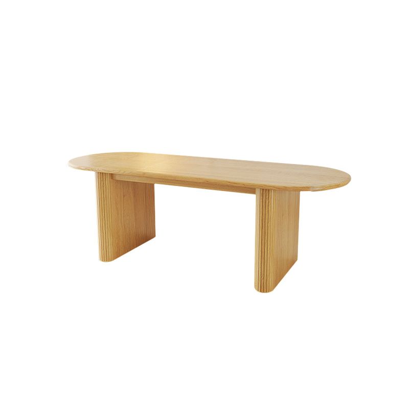 Modern Oval Dining Table Solid Wood Dining Table with Double Pedestal in Natural