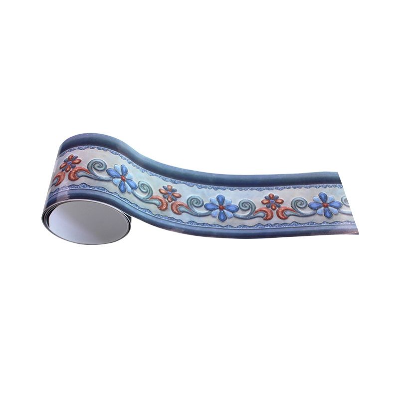 Bohemian Style Flower Wallpaper Border Blue Self-Stick Wall Decor for Living Room