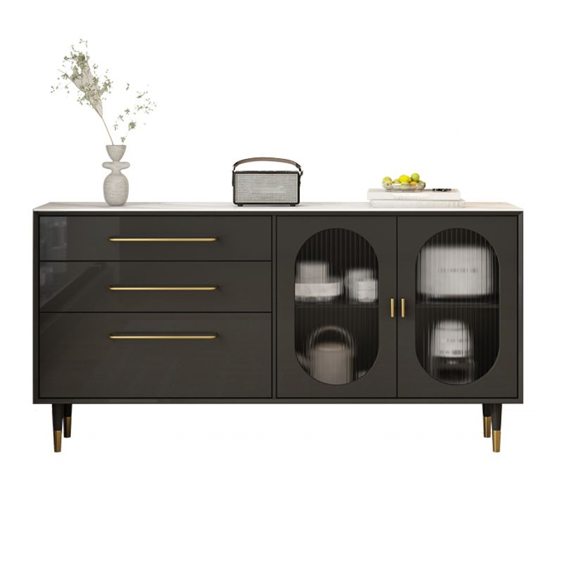 Modern Black Buffet Sideboard Engineered Wood Dining Server with Drawers and Storage