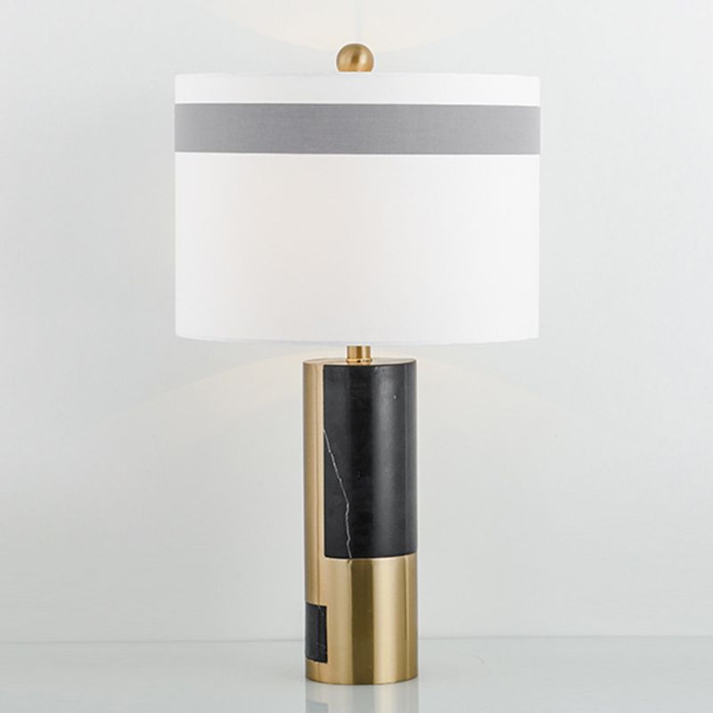 1 Head Bedside Table Light Modern White Nightstand Lamp with Cylinder Fabric Shade