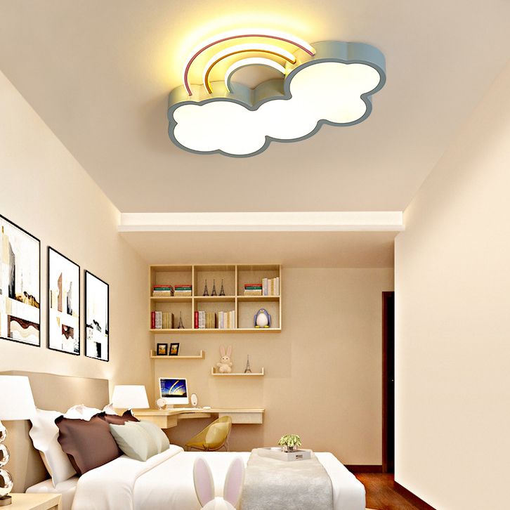 Cloud Shape Flush Light Modern Style Metal 3 Lights Flush Mount in Blue