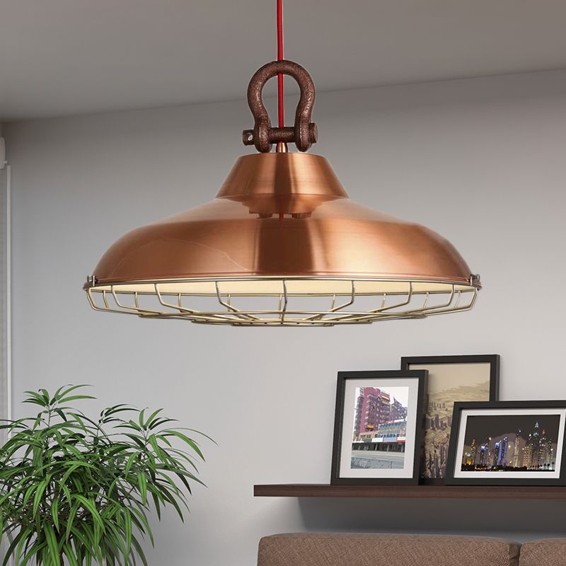 Metal Frame Pendant Lighting Fixture with Barn Shade Industrial 1 Bulb Living Room Hanging Lamp in White/Copper/Rust